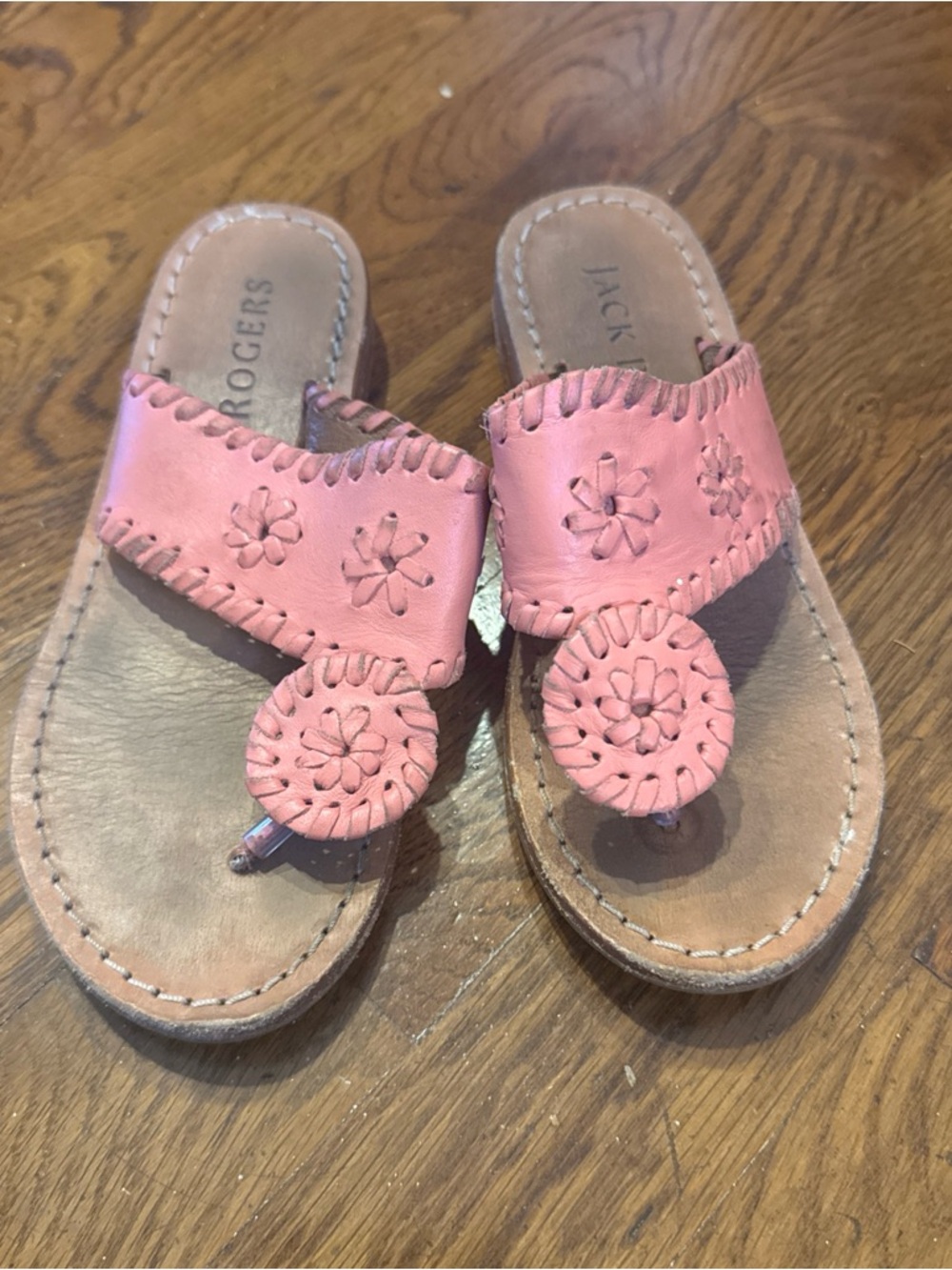 Jack Rogers Pink Leather Woven Medallion Slide Sandals Miss Hamilton, toddler 12